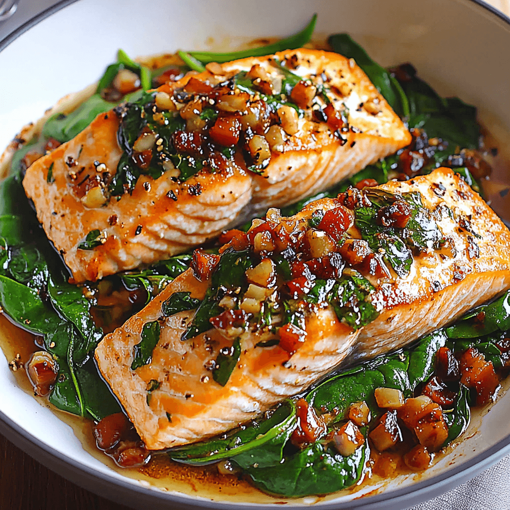 Pan-Seared Salmon with Miso Glaze and Sautéed Spinach