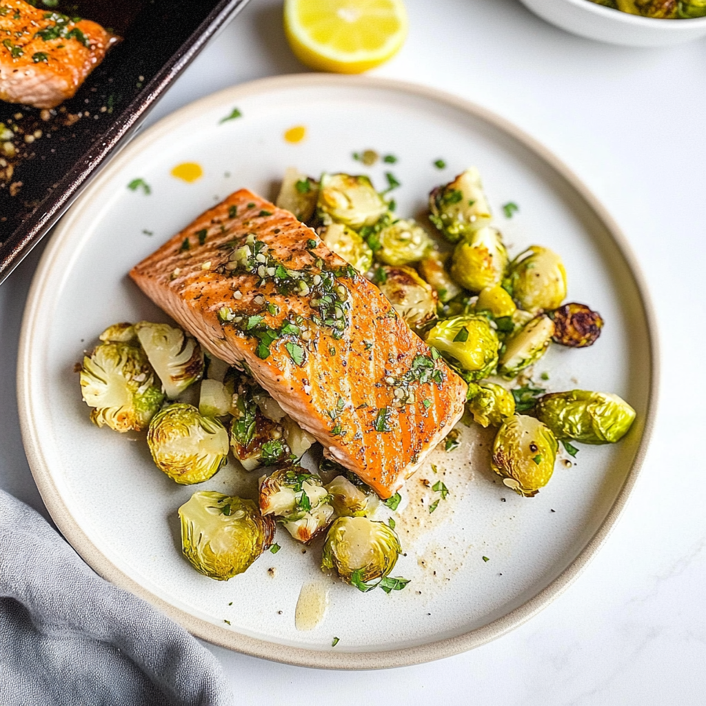 Pan-Seared Salmon with Maple-Dijon Glaze and Roasted Brussels Sprouts
