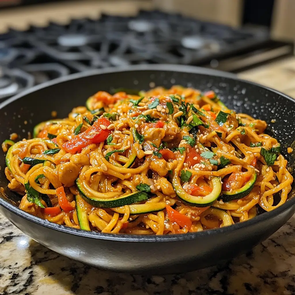 Zucchini Noodle Stir-Fry with Spicy Peanut Sauce