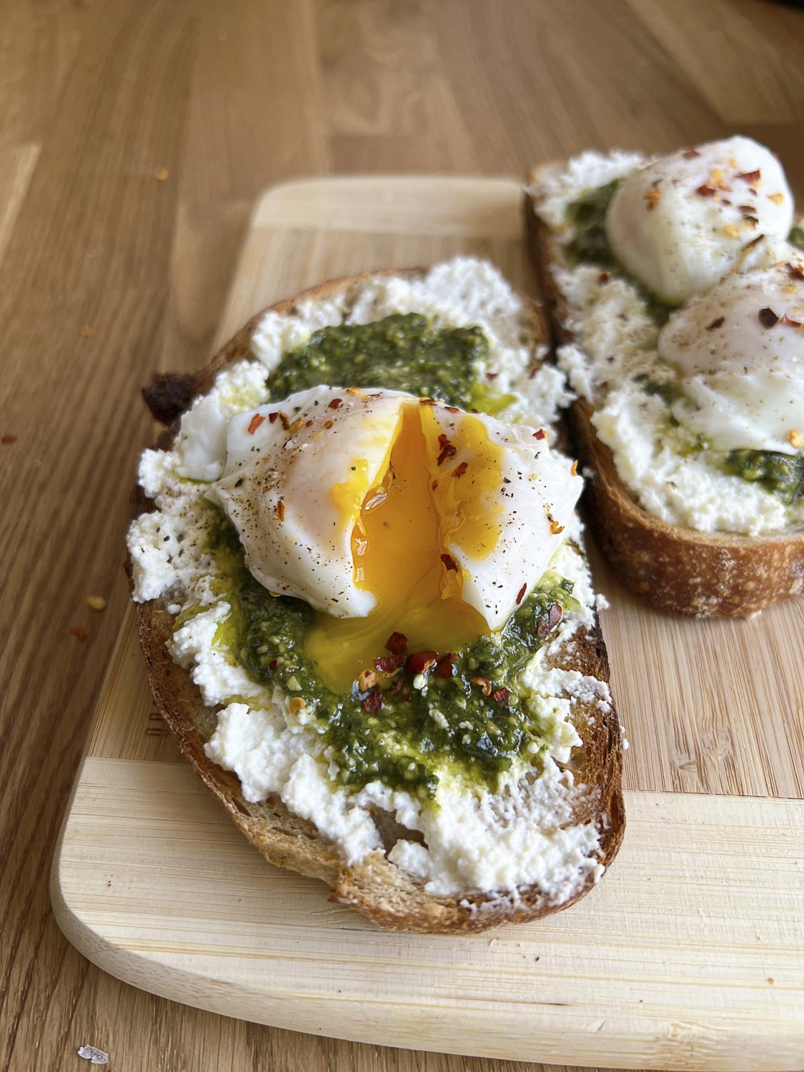 Italian Pistachio Pesto Toast with Poached Egg
