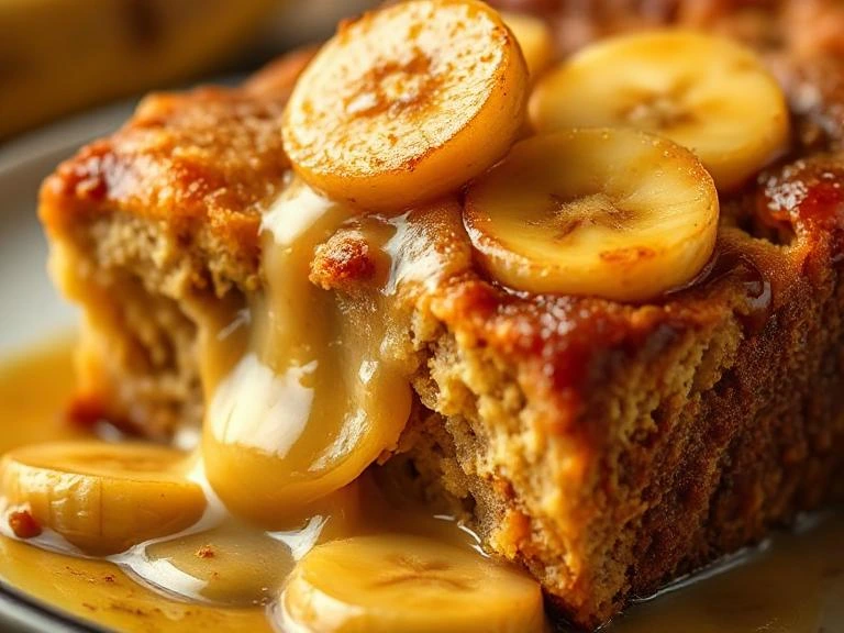 Rum-Glazed Banana Bread Pudding with Spiced Whipped Cream