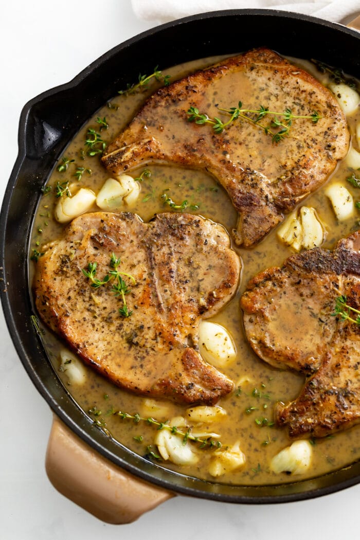 Pan-Fried Pork Chops with Mustard-Herb Pan Sauce