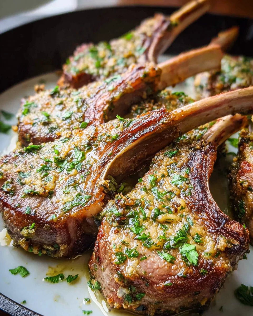 Baked Herb-Crusted Lamb Chops with Charred Garlic and Rosemary