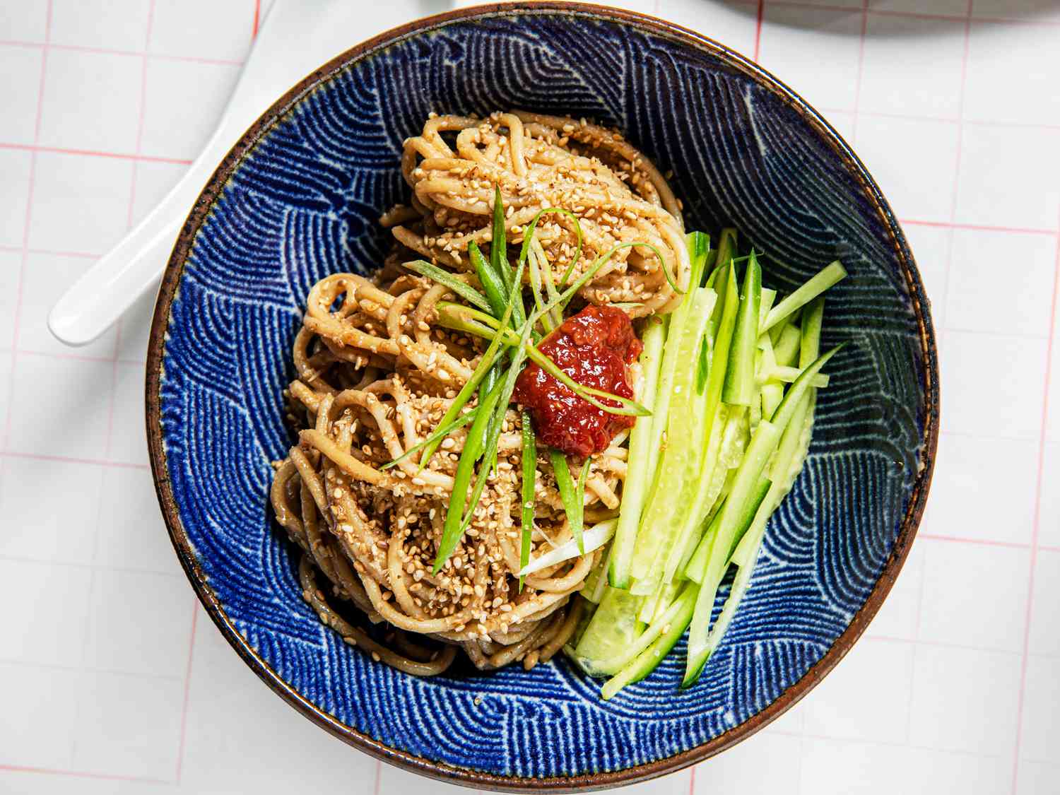Cold Sesame Noodle Salad with Cucumber and Scallions