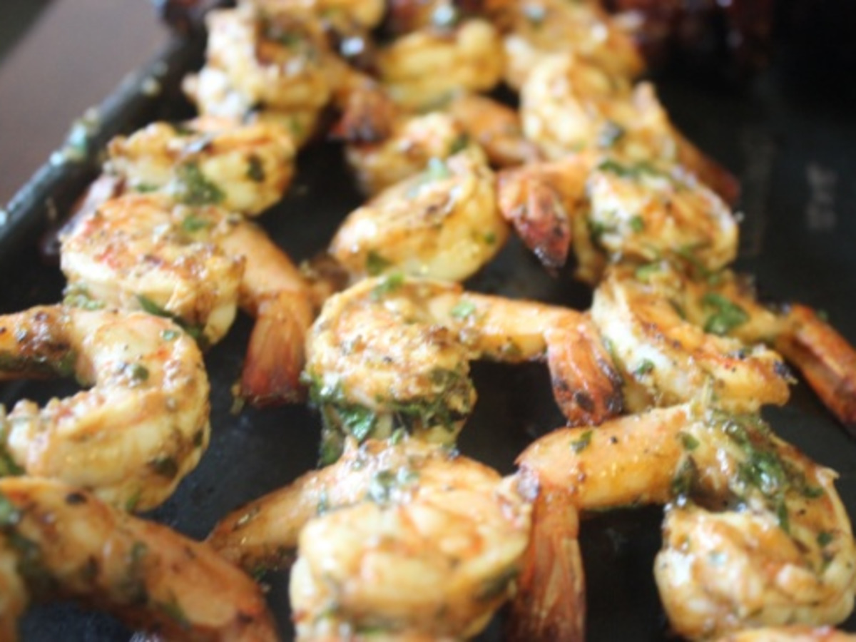 Citrus and Herb Marinated Shrimp Skewers with Grilled Corn Salad