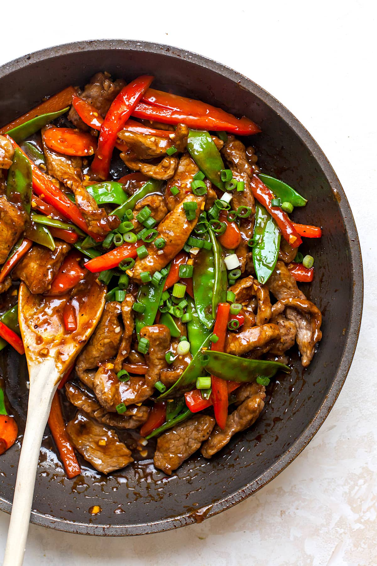Stir-Fried Beef with Root Vegetable Trio in Spicy Garlic Sauce