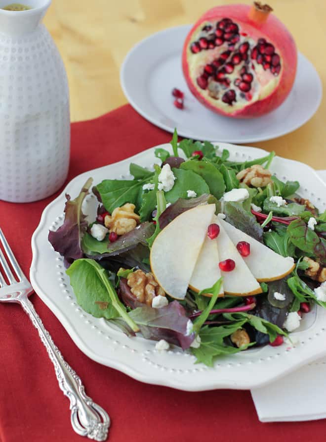 Pomegranate and Goat Cheese Salad with Walnut Vinaigrette