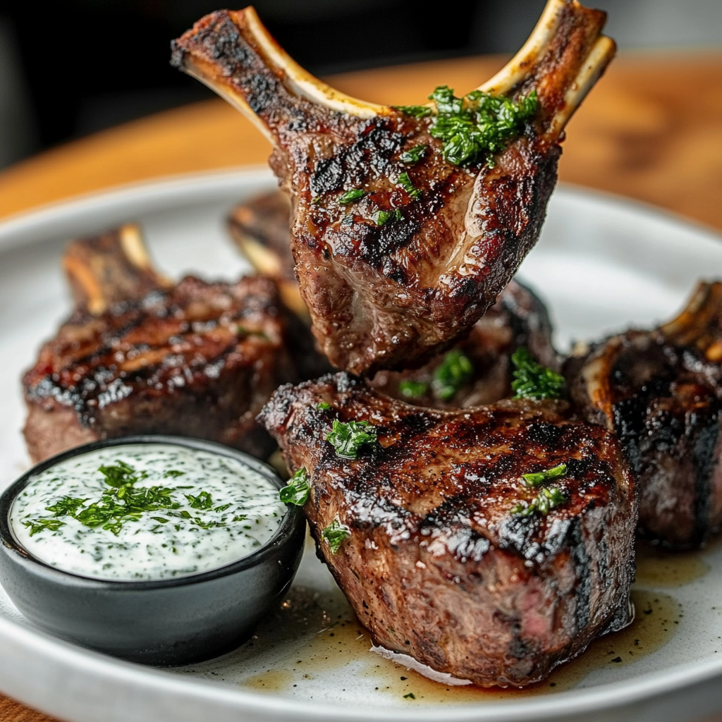 Herb-Marinated Grilled Lamb Chops with Garlic Yogurt Sauce