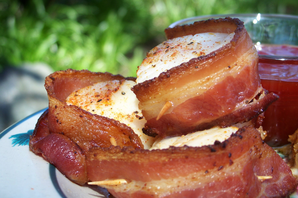 Bacon-Wrapped Scallops with Maple-Dijon Glaze