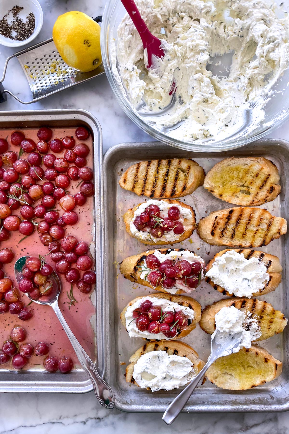 Roasted Grape Crostini with Whipped Goat Cheese