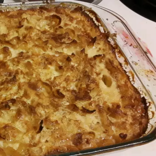 Baked Noodle Kugel with Cinnamon and Raisins