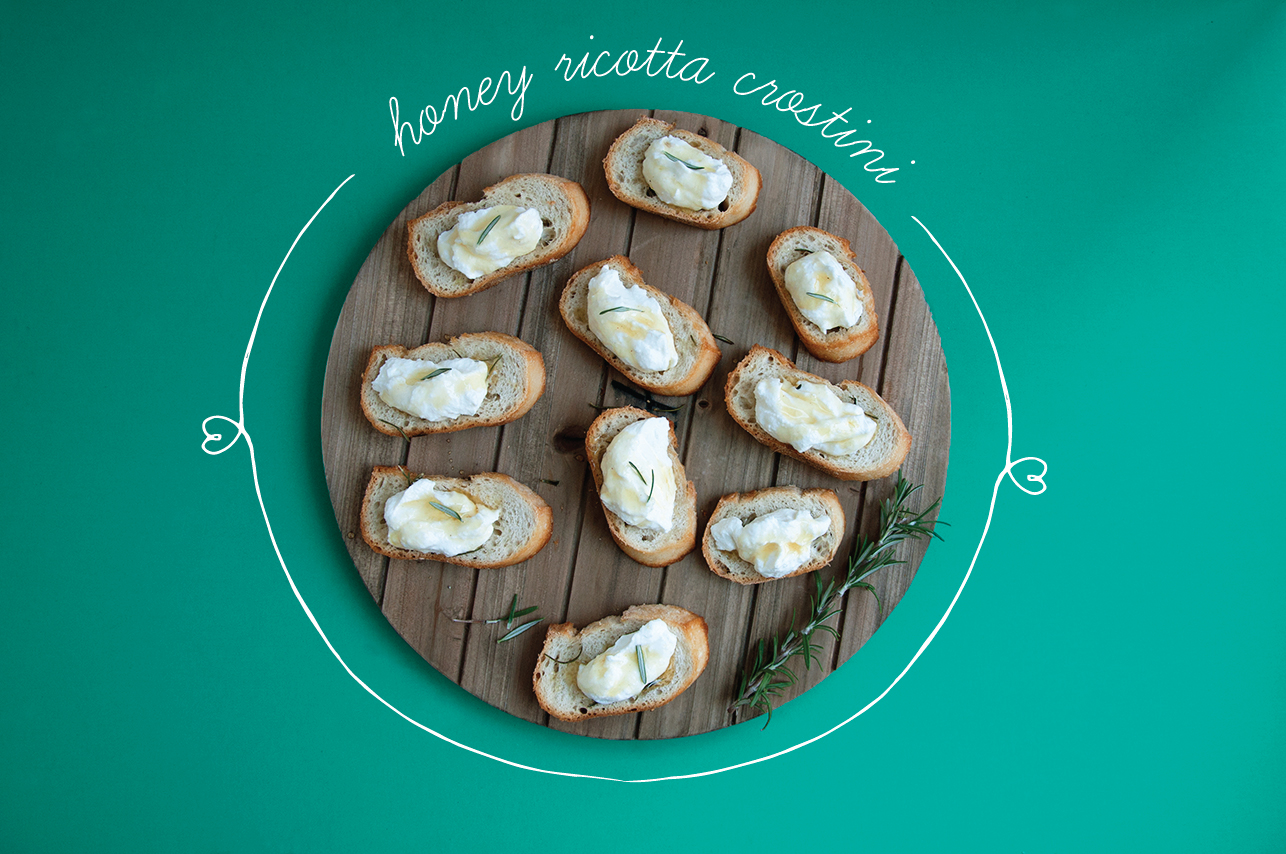Pistachio and Ricotta Crostini with Honey Drizzle