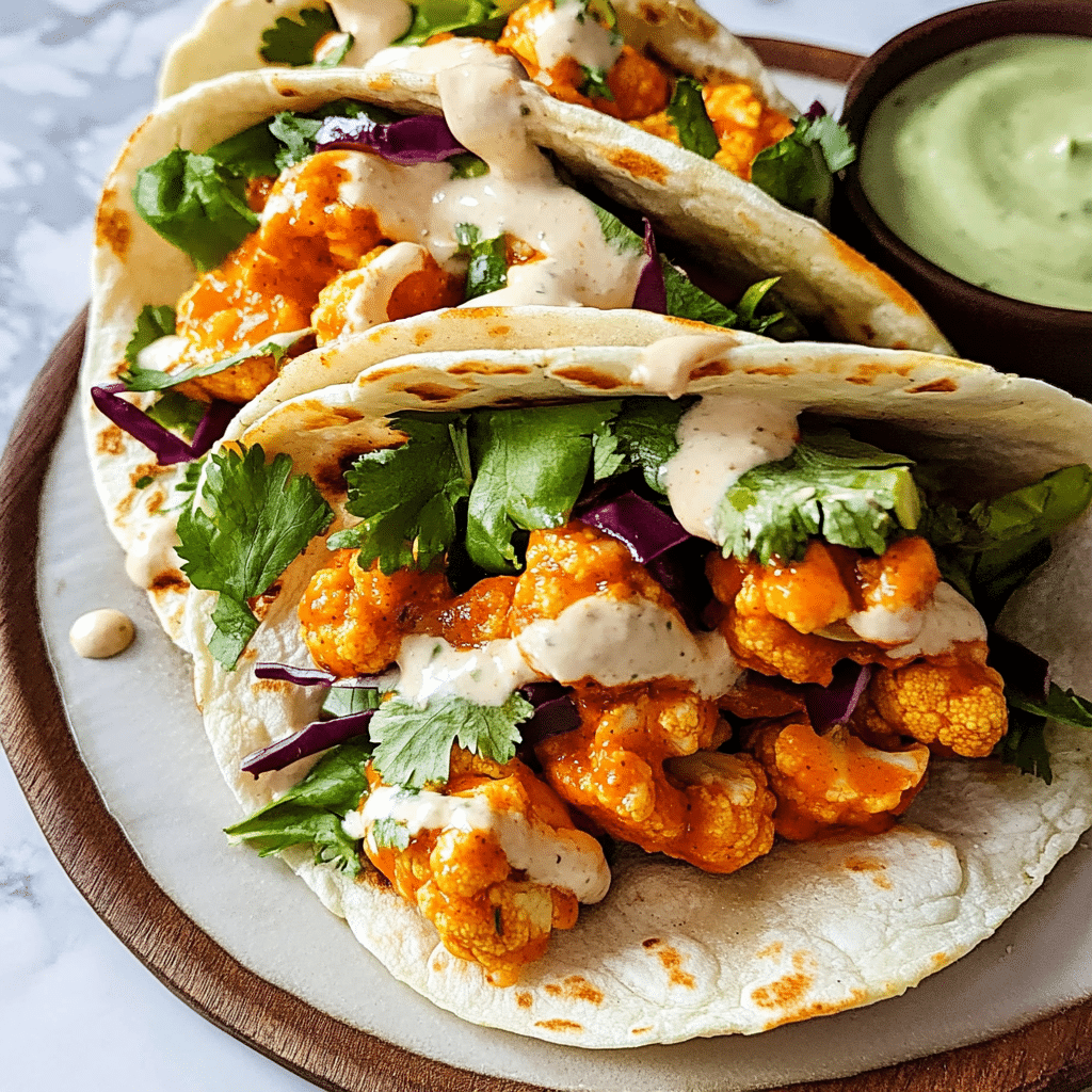 Buffalo Cauliflower Wrap with Blue Cheese Slaw