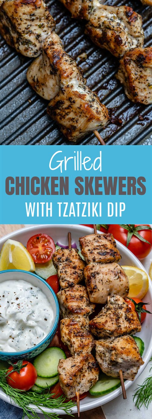 Grilled Lemon-Oregano Chicken Skewers with Tzatziki
