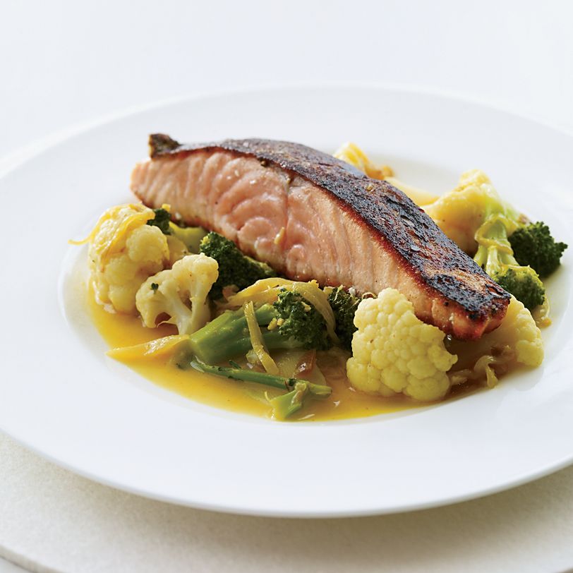 Pan-Seared Salmon with Ginger Turmeric Cauliflower Rice