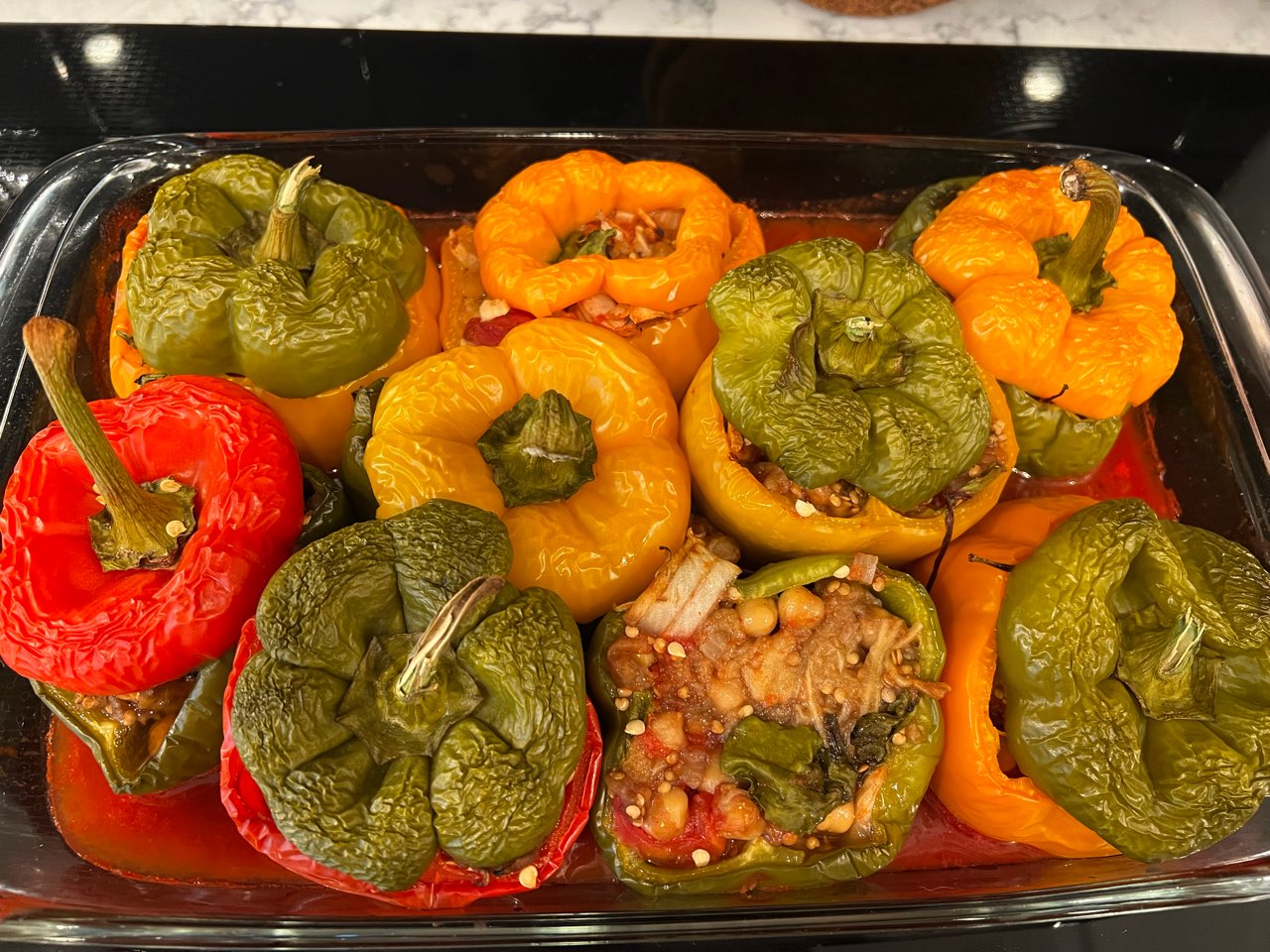 Roasted Eggplant and Charoset Stuffed Peppers