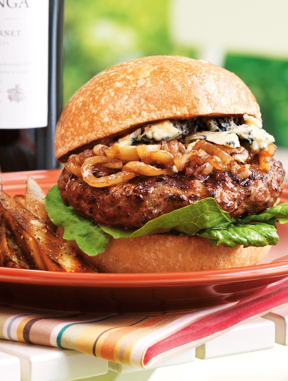 Hazel Park Burger with Blue Cheese and Caramelized Onions
