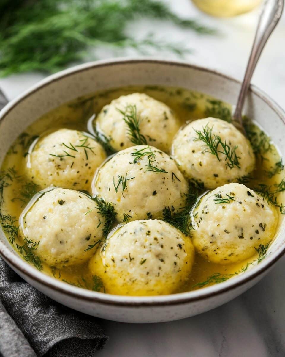 Matzah Ball Soup with Fresh Herb Broth