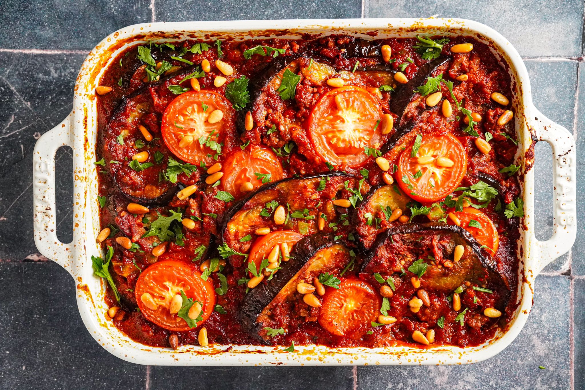 Oven-Baked Moussaka with Layered Eggplant and Ground Beef