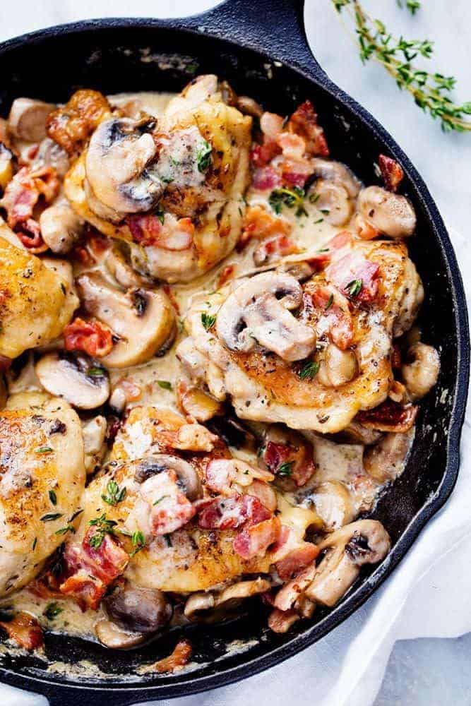 Classic Red Wine Braised Chicken with Bacon and Mushrooms