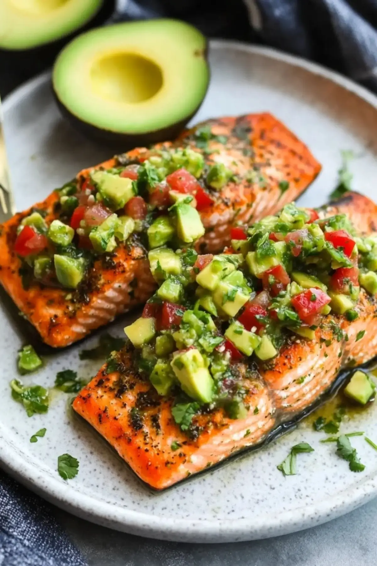 Pan-Seared Salmon with Avocado Cilantro Lime Sauce
