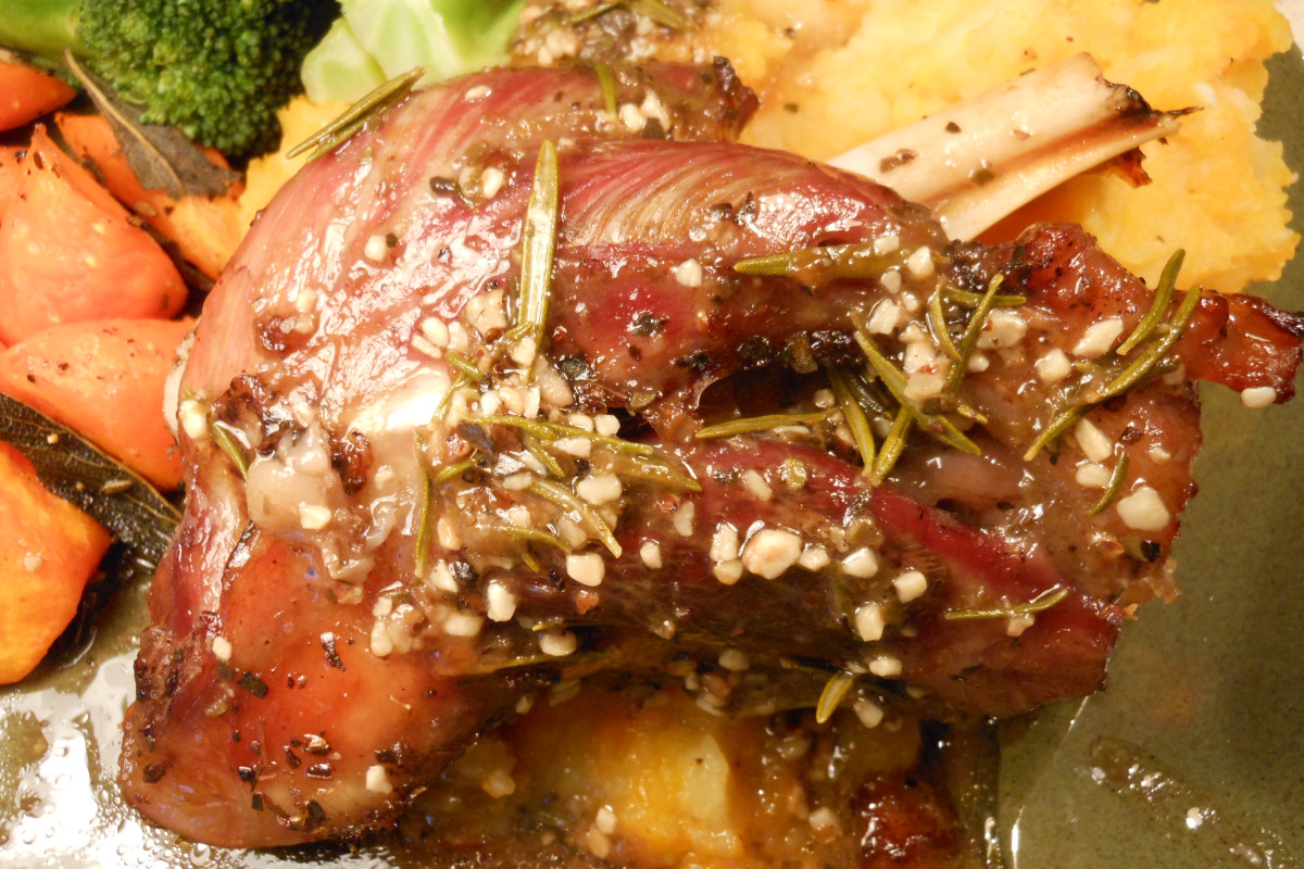 Simmered Lamb Shanks with Bitter Herbs and Garlic