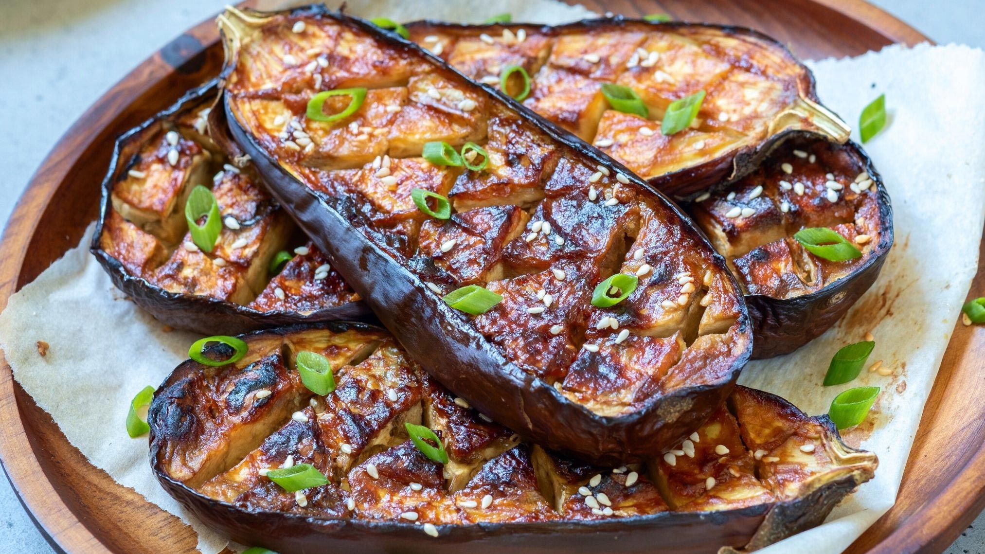 Soy-Glazed Miso Eggplant with Sesame and Scallions
