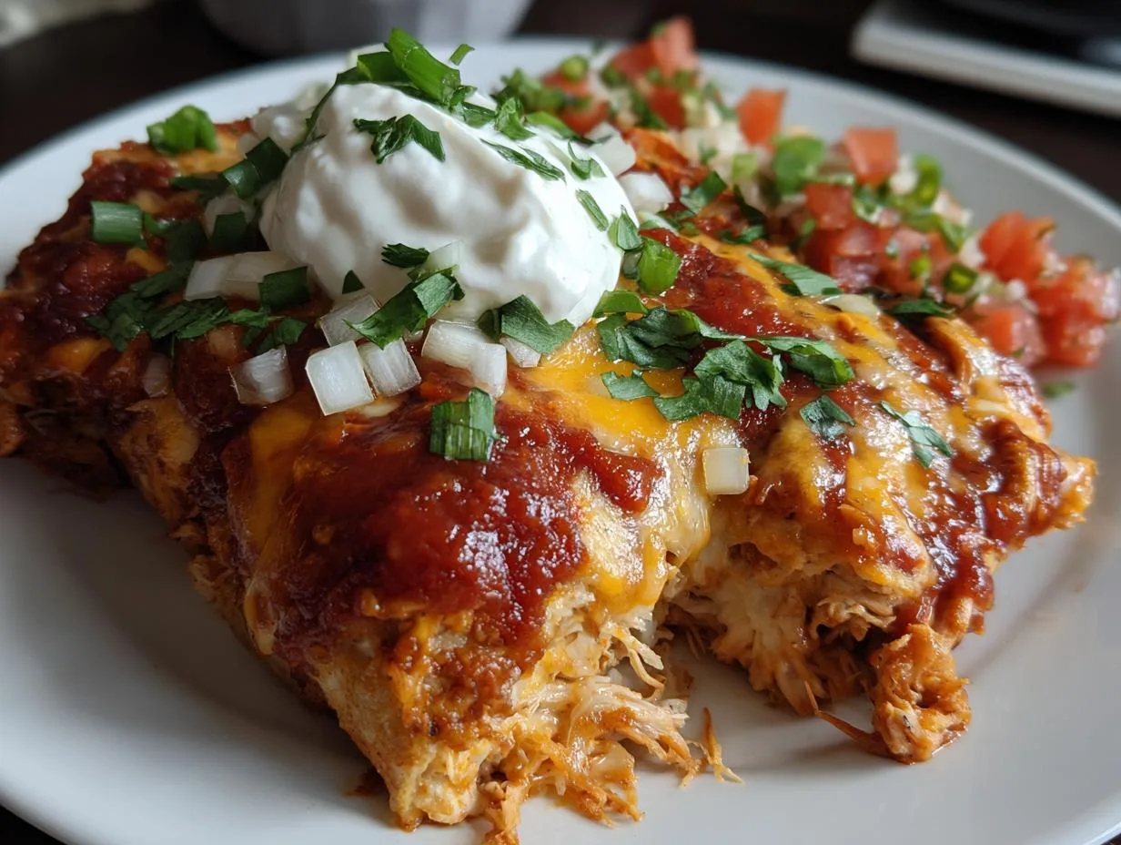 Slow-Cooked Chicken Enchiladas with Red Chili Sauce