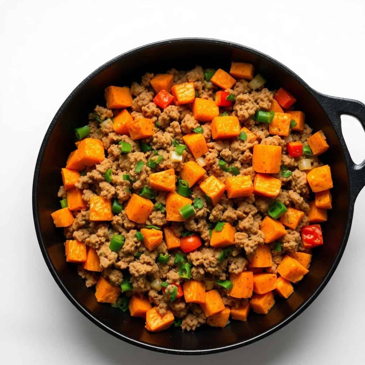 Ground Turkey and Sweet Potato Skillet with Spinach