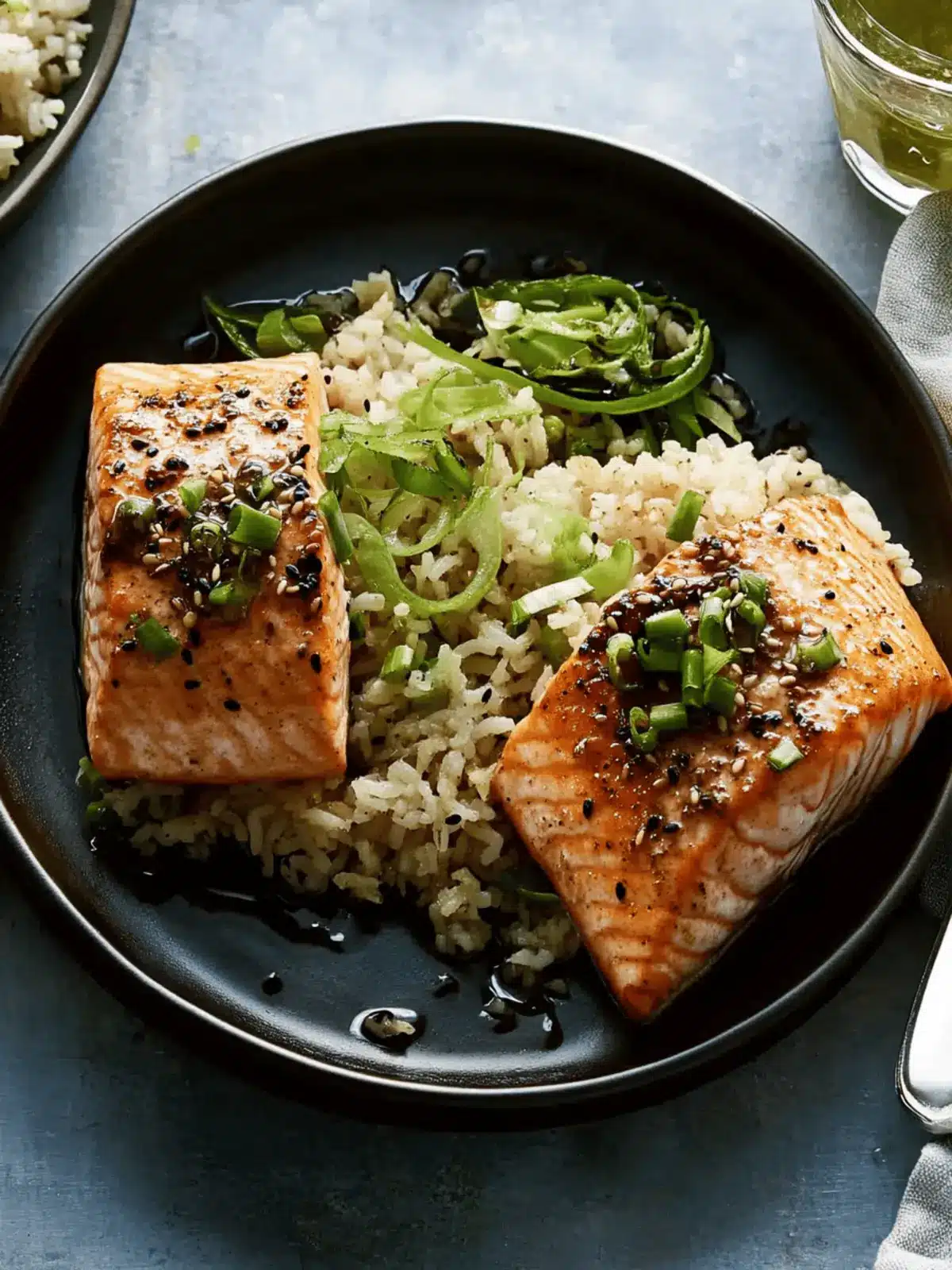 Pan-Seared Salmon with Miso Glaze and Ginger Scallion Rice