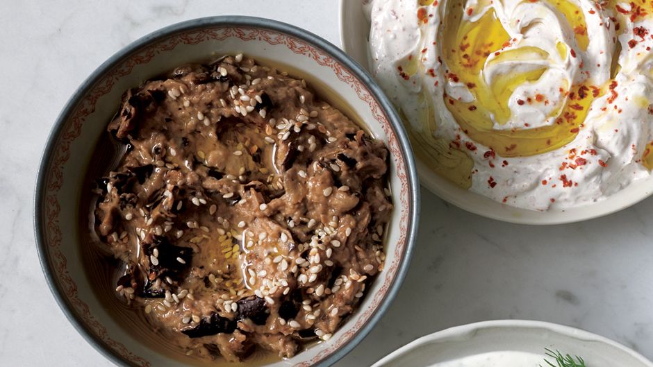 Charred Eggplant and Tahini Spread with Pomegranate Seeds