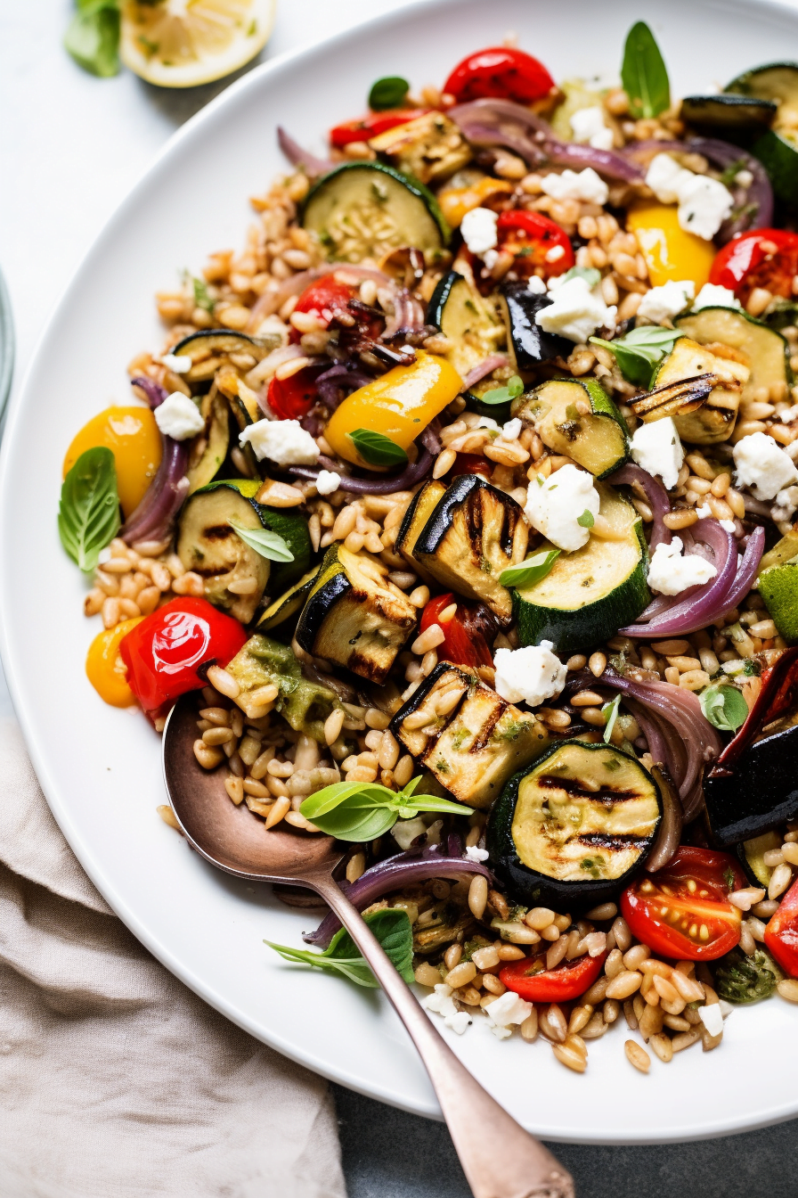 Toasted Farro Salad with Roasted Vegetables and Feta