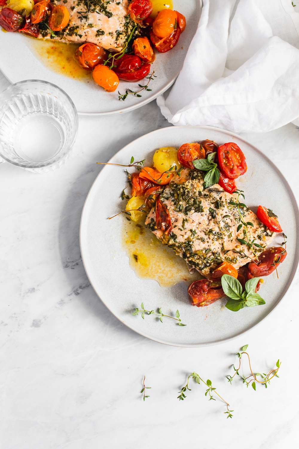 Oven-Roasted Herb Salmon with Asparagus and Cherry Tomatoes
