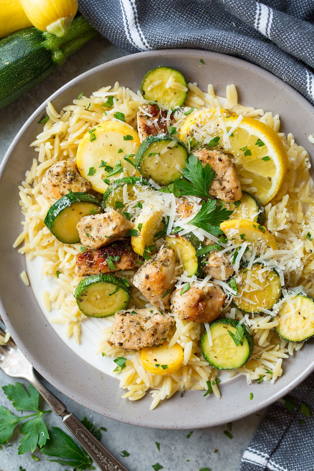 Grilled Lemon-Garlic Chicken Thighs with Zucchini Ribbon Salad