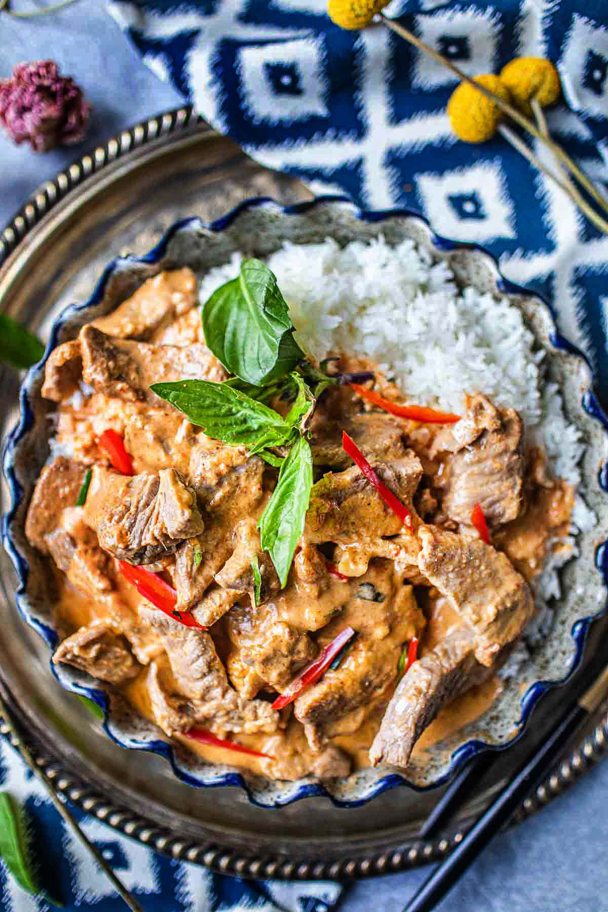 Simmered Panang Curry with Beef and Kaffir Lime