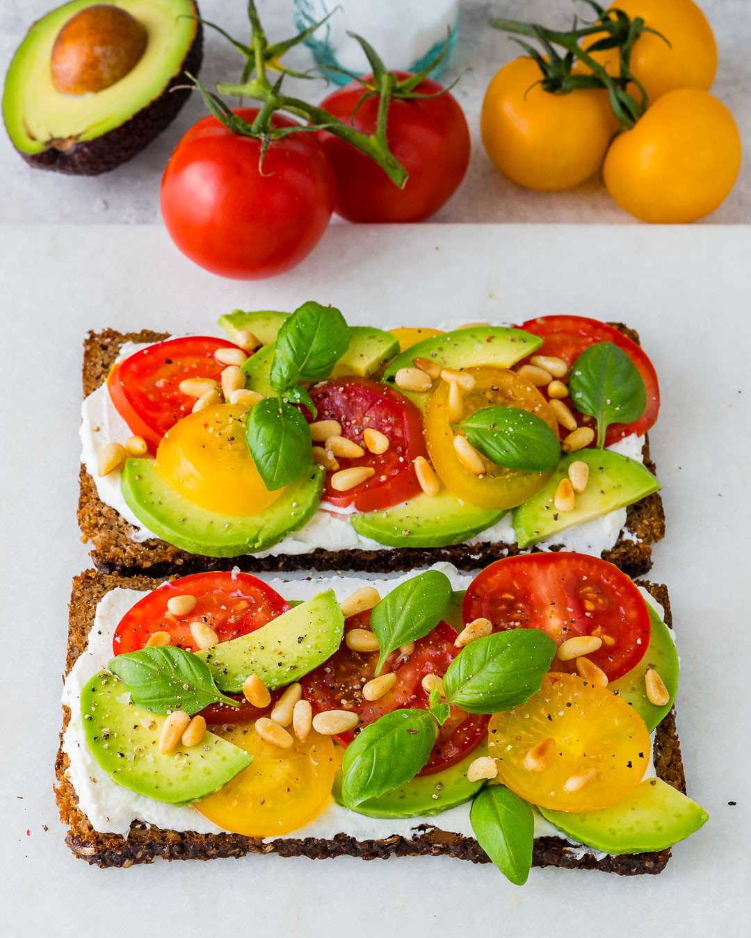 Sourdough Avocado Toast with Heirloom Tomato and Basil