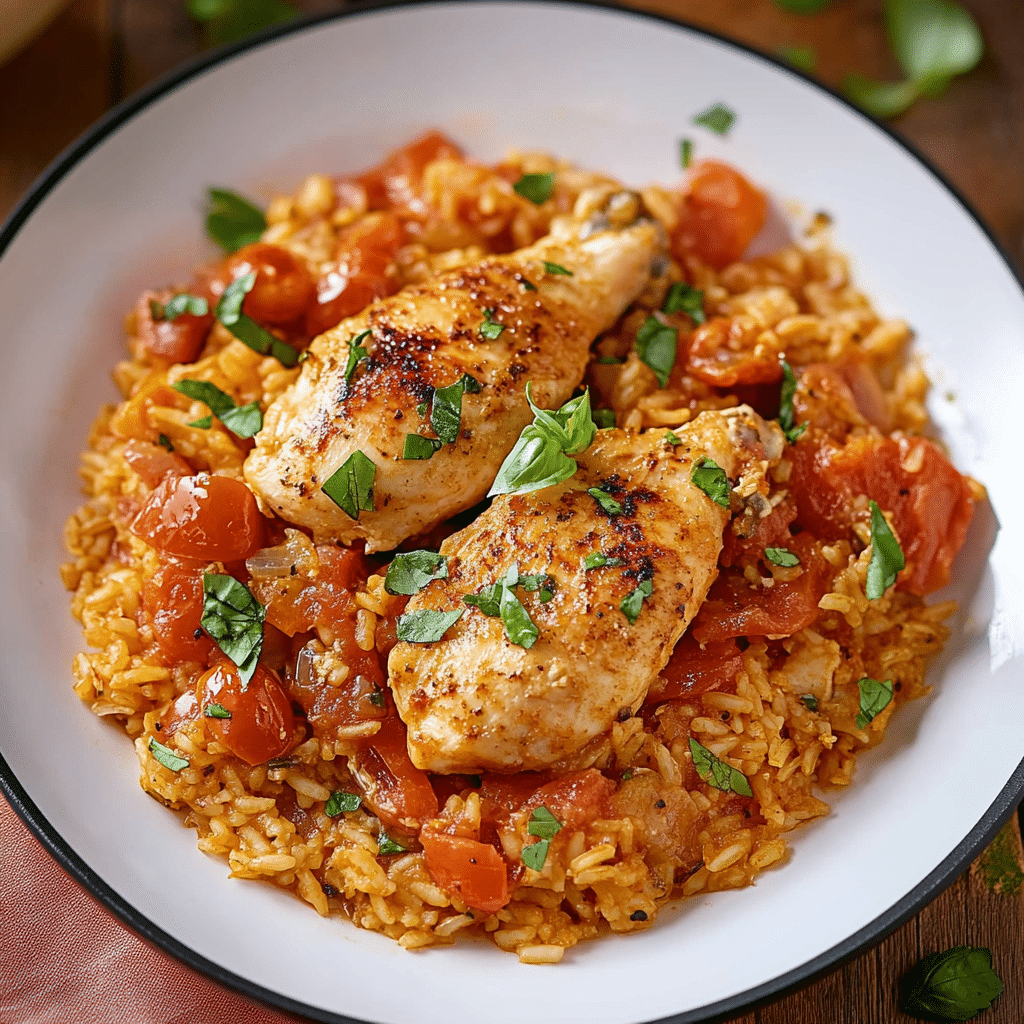 One-Pot Chicken and Tomato Rice Simmer