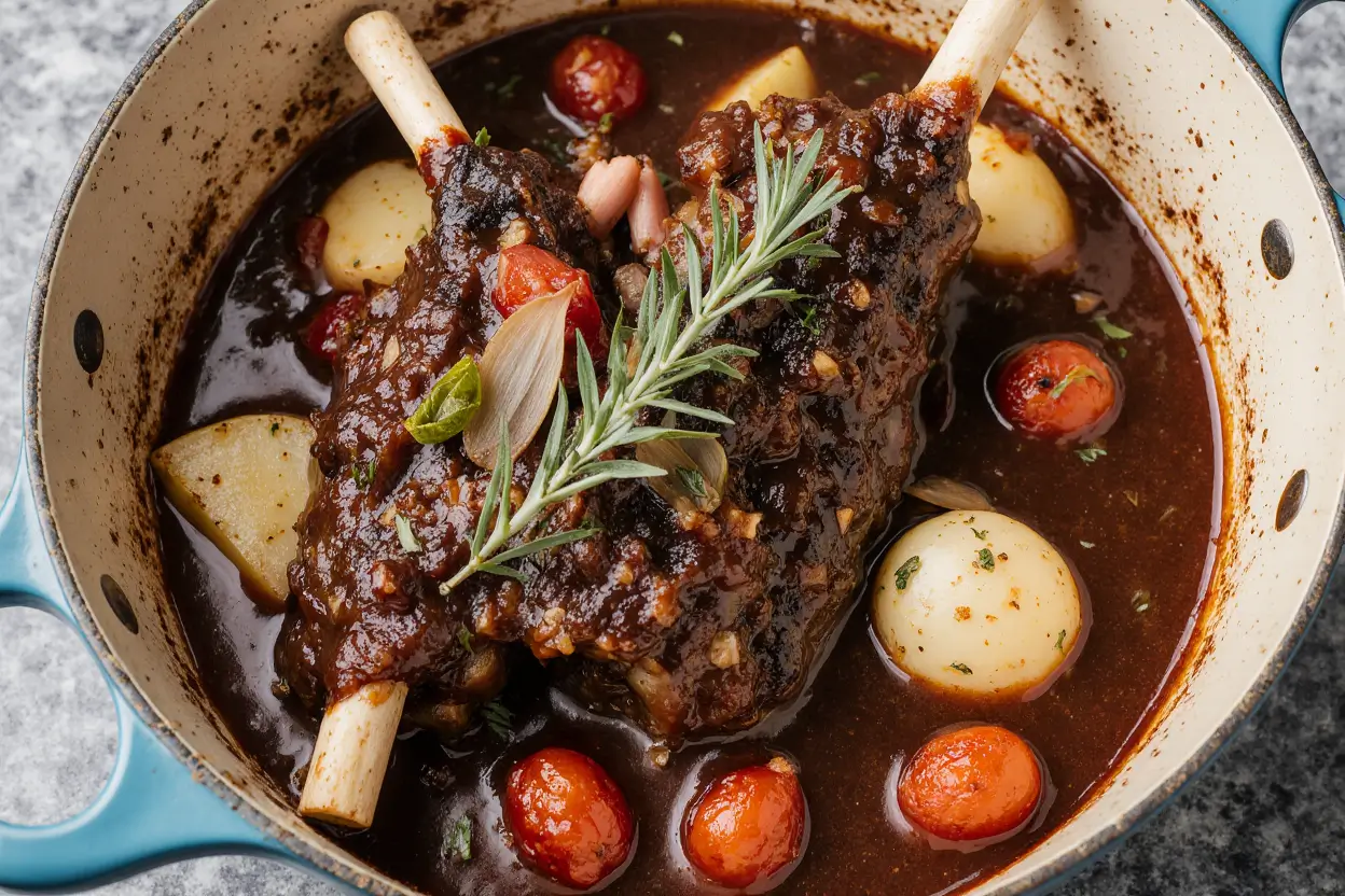 Slow-Braised Lamb Shanks with Red Wine and Root Vegetables