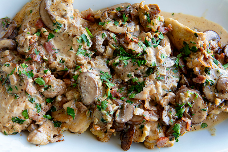 Red Wine-Braised Chicken Thighs with Pancetta and Mushrooms