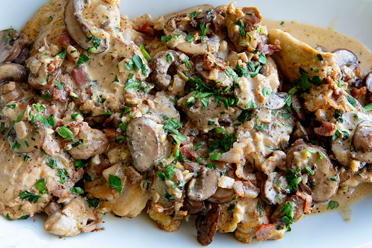Red Wine-Braised Chicken Thighs with Pancetta and Mushrooms