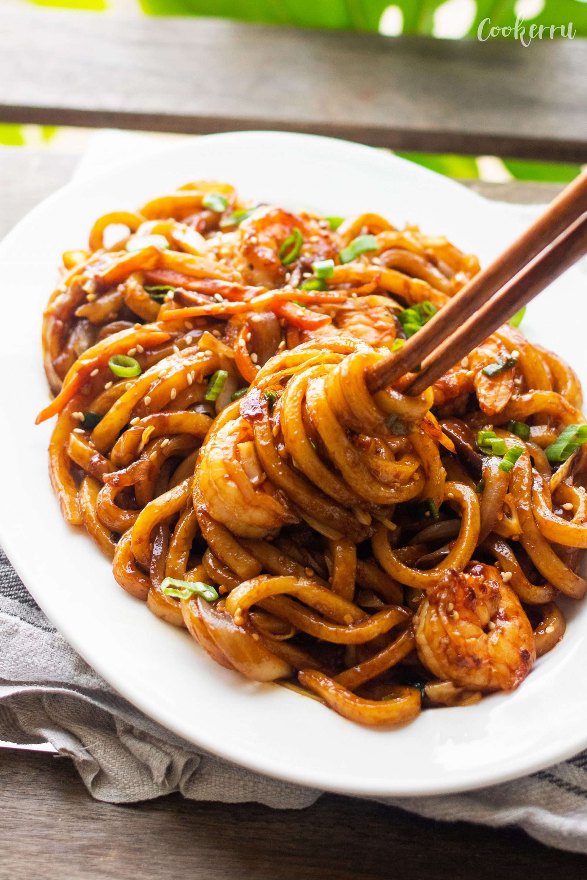 Stir-Fried Udon Noodles with Shiitake and Bok Choy