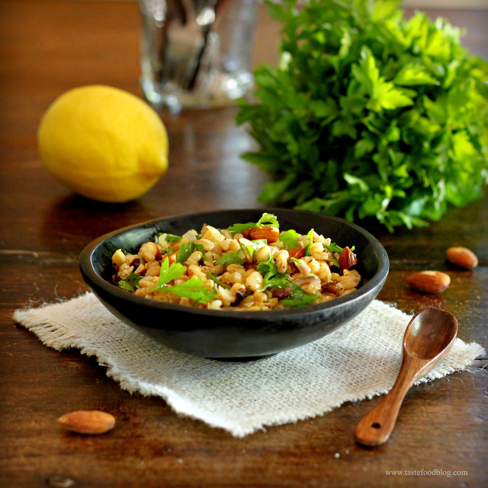 Lemon-Garlic Farro Pilaf with Toasted Almonds and Parsley