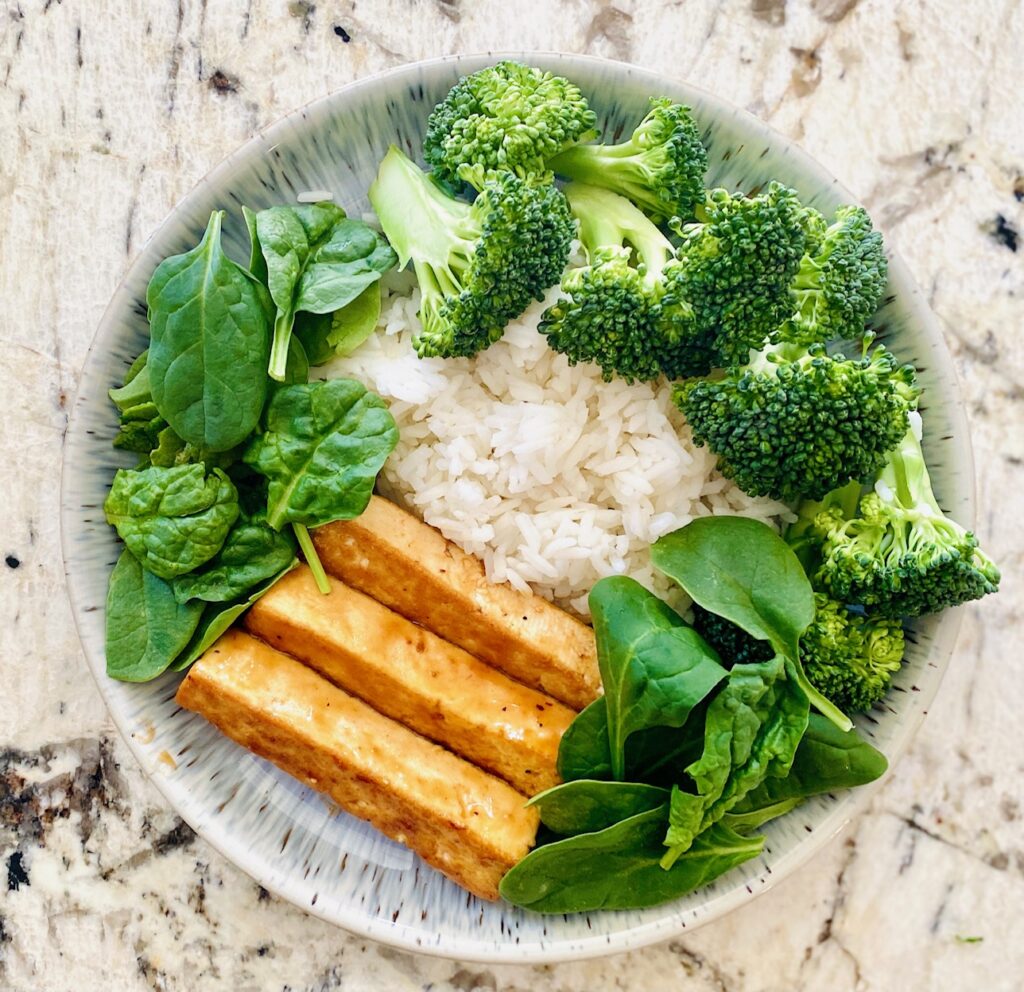 Toasted Sesame Jasmine Rice Bowl with Bok Choy and Tofu