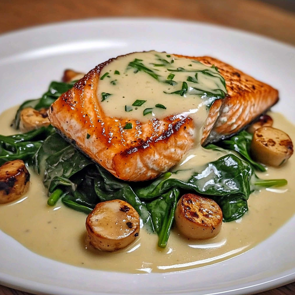 Pan-Seared Salmon with Garlic Herb Butter and Wilted Spinach