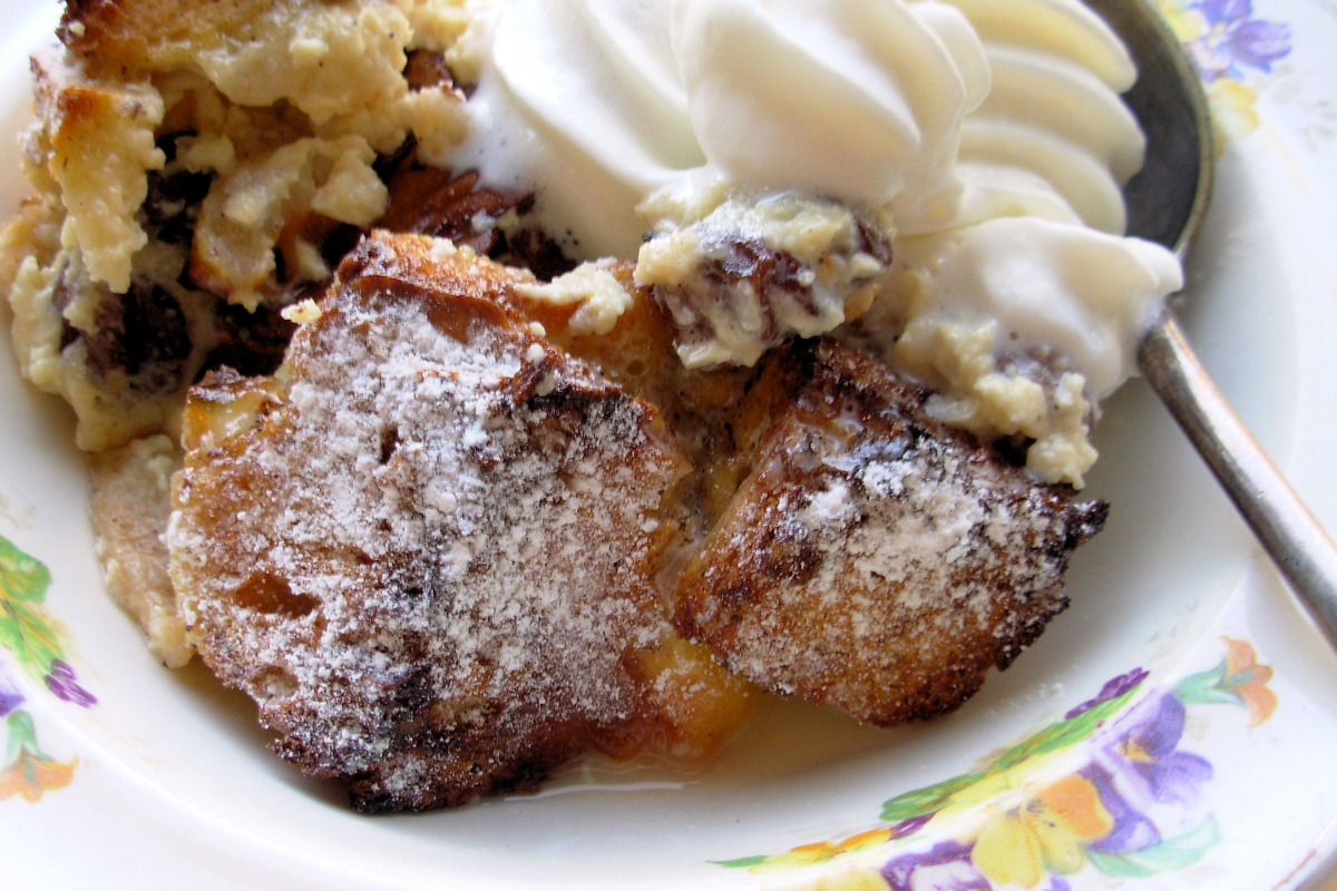 Challah Bread Pudding with Cinnamon and Raisins