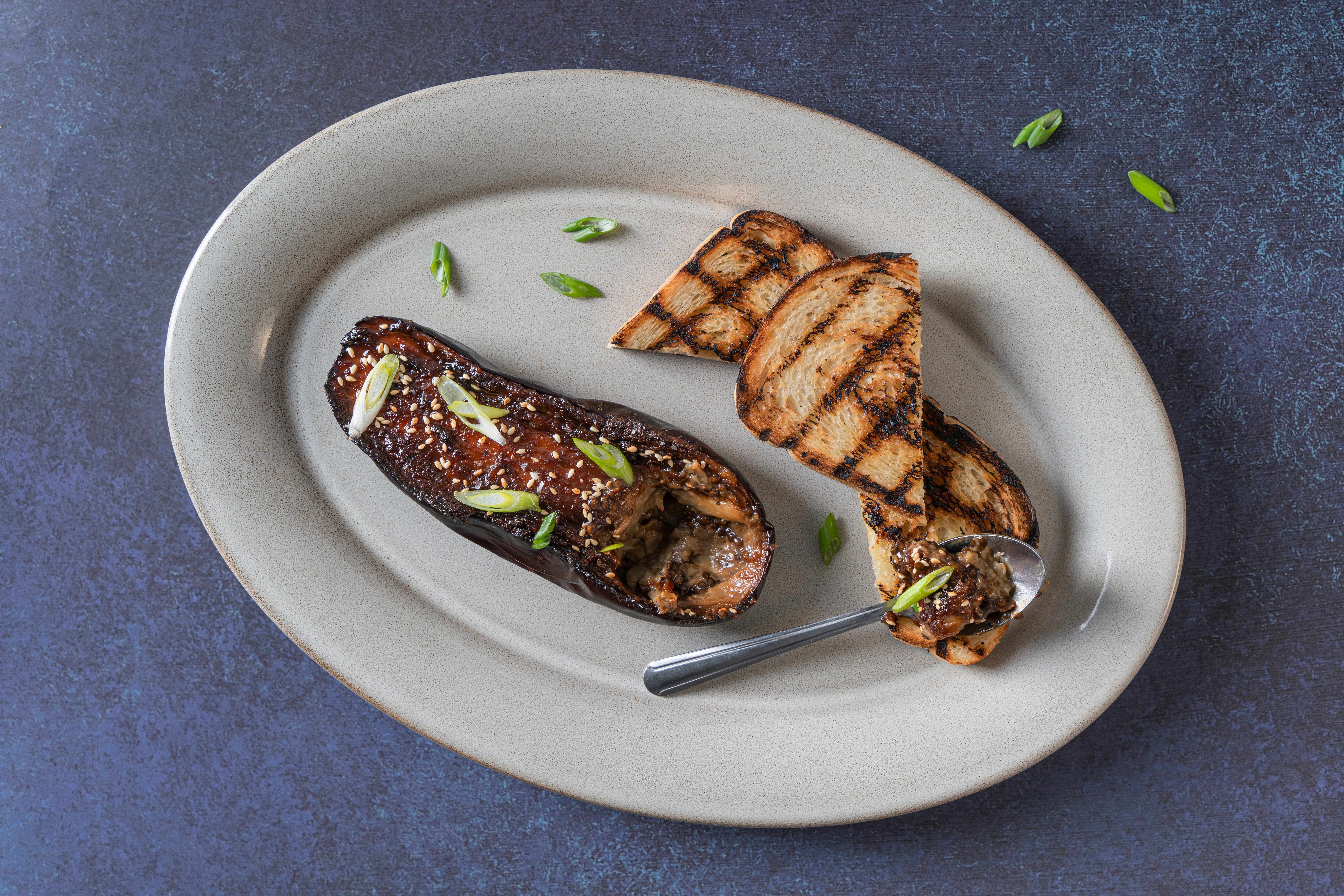 Pan-Roasted Eggplant with Miso-Sesame Glaze and Scallion Garnish