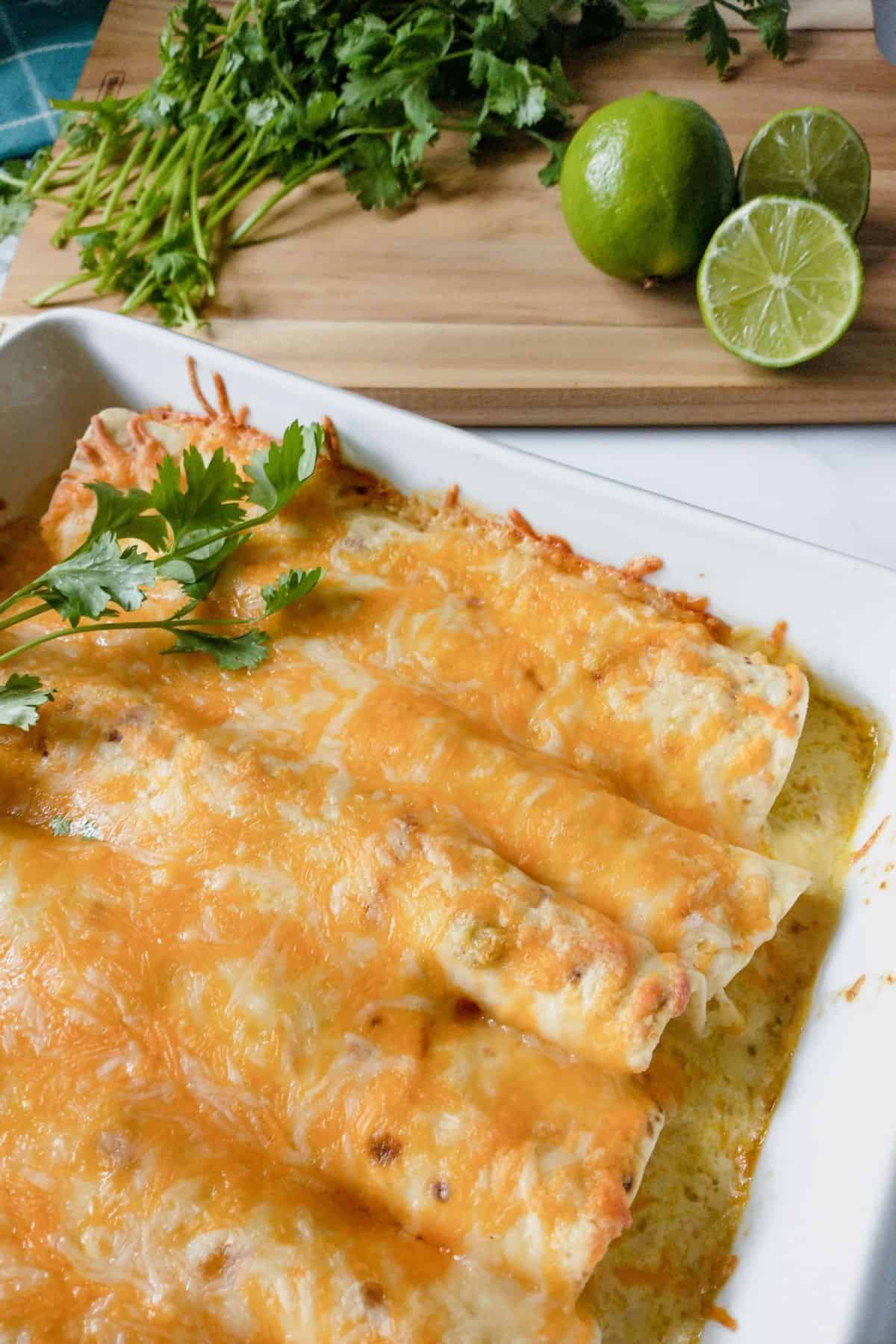 Spiced Chicken Enchiladas with Cilantro-Lime Sauce