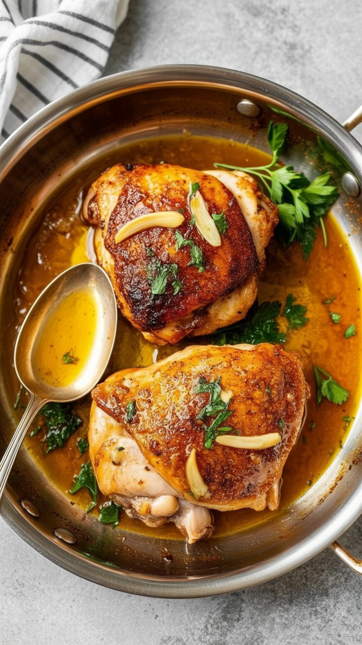 Pan-Seared Chicken Thighs with Spanish Garlic and Sherry Sauce
