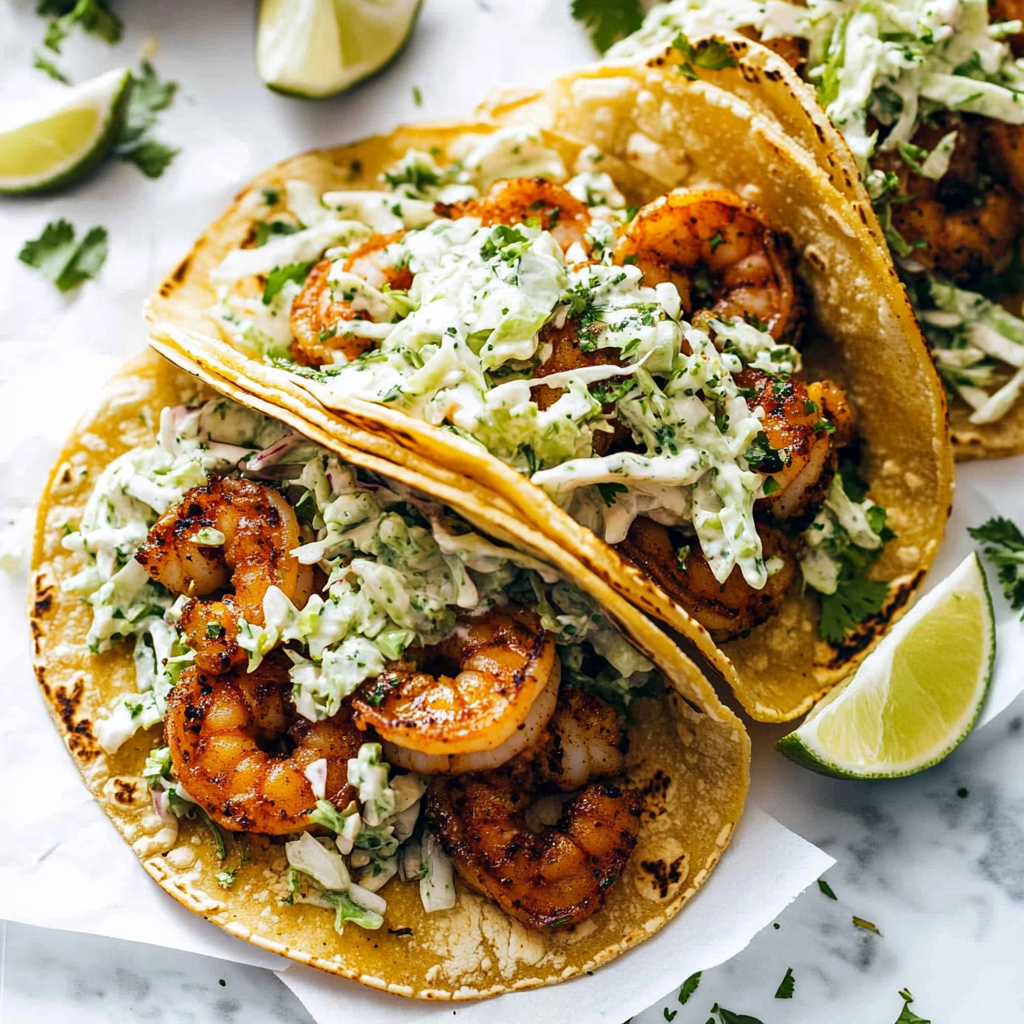 Spicy Colombian-Style Shrimp Tacos with Cilantro-Lime Slaw
