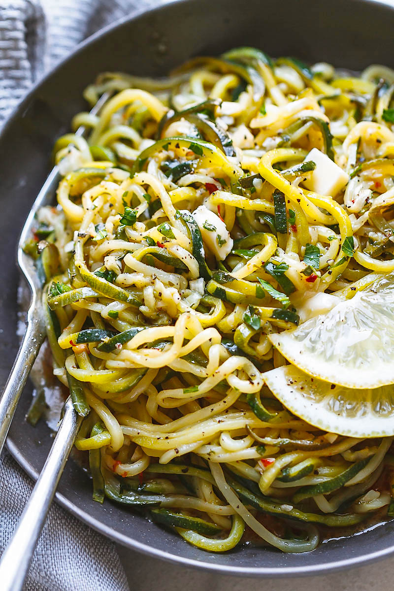 Sautéed Zucchini Noodles with Garlic and Chili Flakes